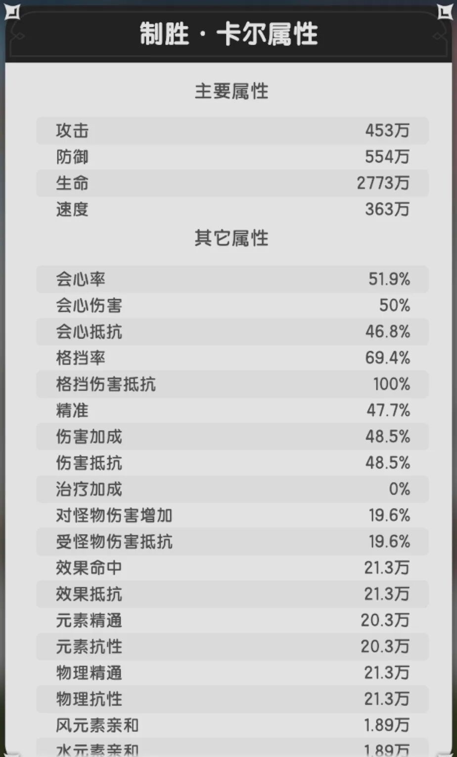 杖剑传说制胜·卡尔属性介绍